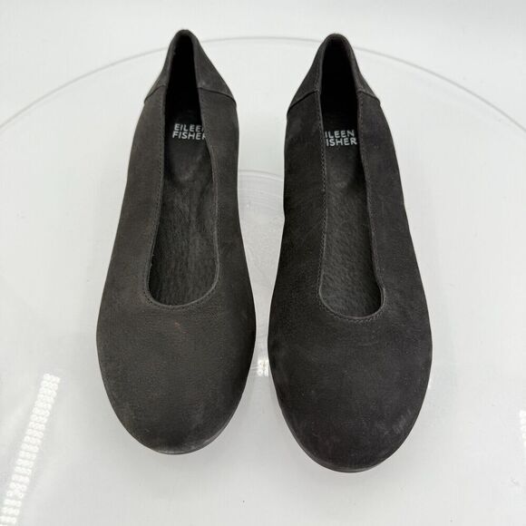 Eileen Fisher Womens Una Hidden Wedge Ballet Flats Sz 6.5 Black Suede Round Toe - Picture 6 of 15